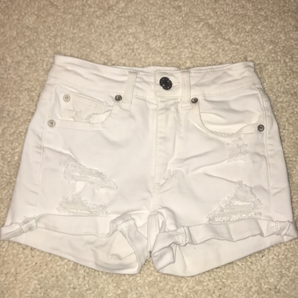 White ripped jean shorts American eagle
